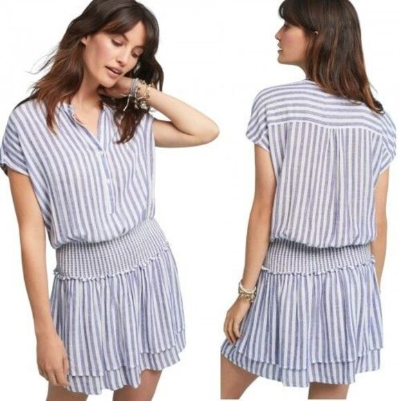 Rails Dresses & Skirts - Rails Angelina Striped Smocked Tunic Dress Blue White Linen Blend Size Large